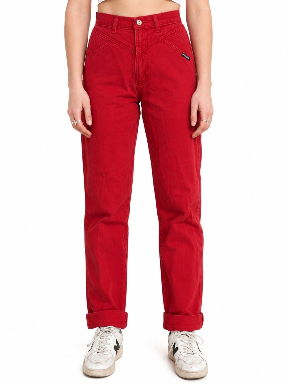 High-Rise Red Straight Jeans — Women's